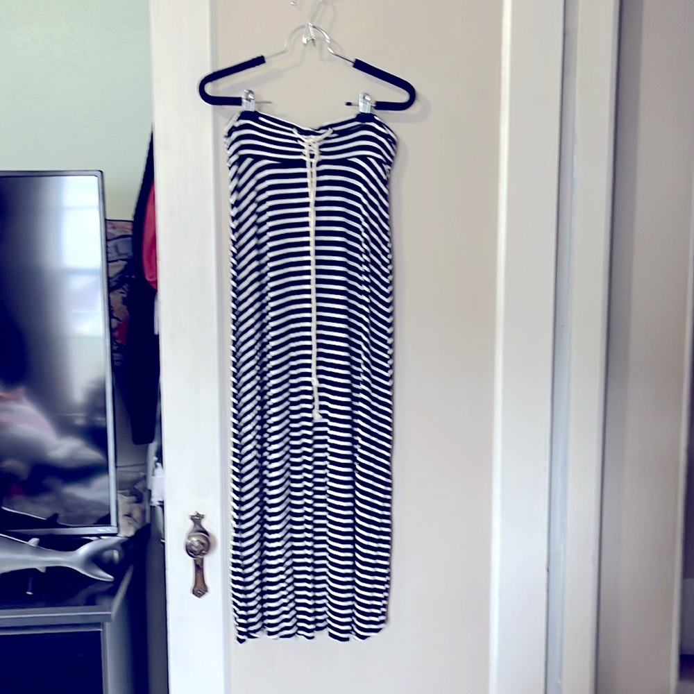 Black and white striped long skirt with beach rope tie. No tag might be a s/m